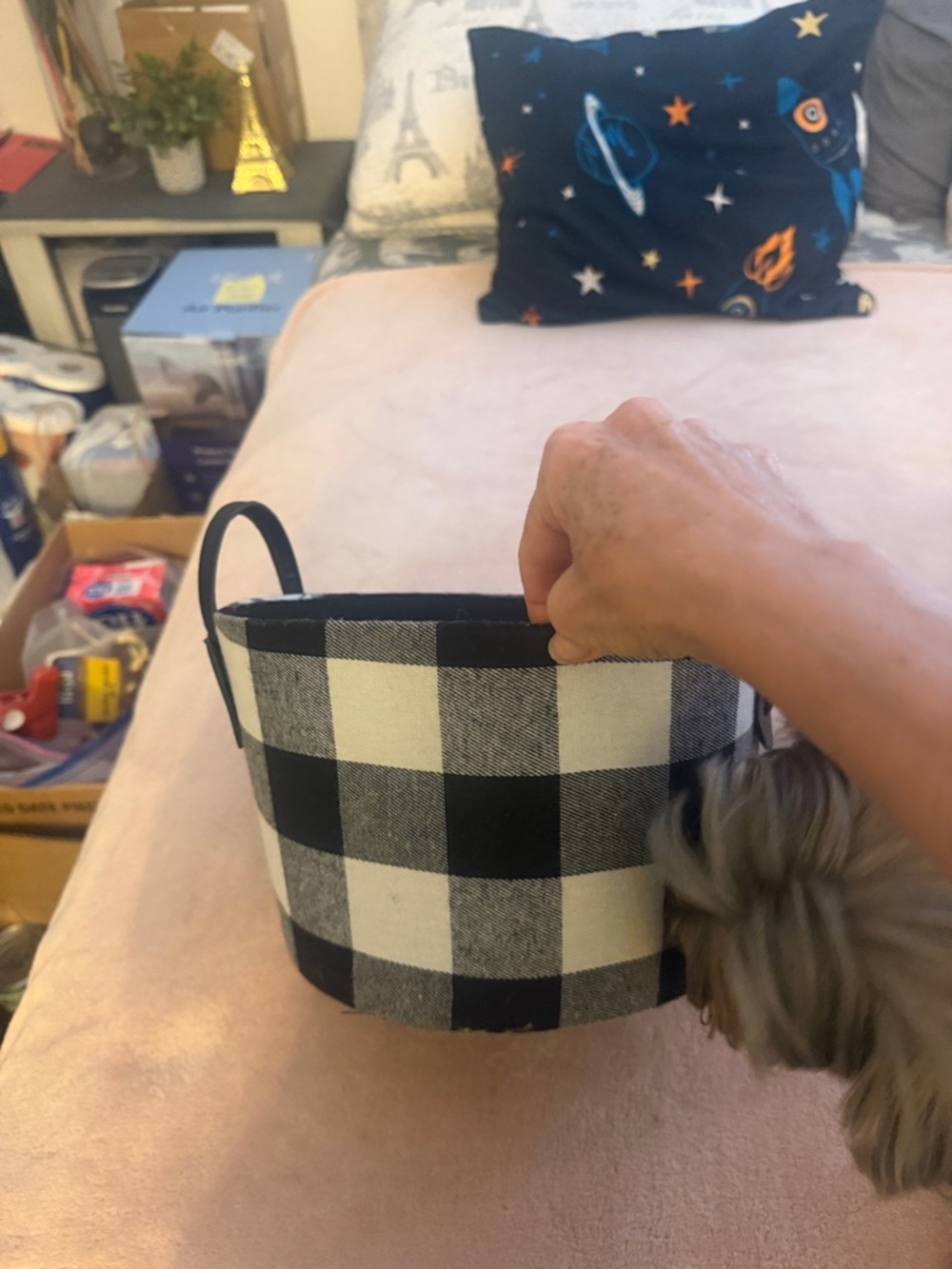 Black and White Buffalo Check Fabric Basket